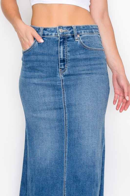 DENIM MAXI MERMAID SKIRT WITH GUSSET