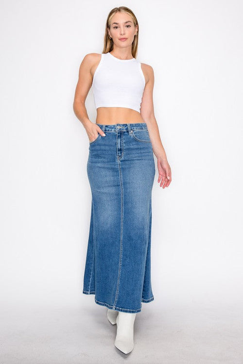DENIM MAXI MERMAID SKIRT WITH GUSSET