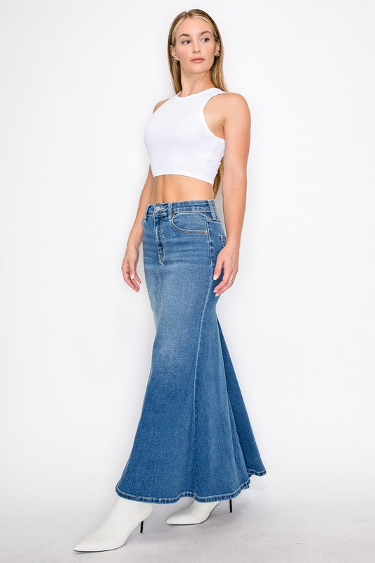 DENIM MAXI MERMAID SKIRT WITH GUSSET