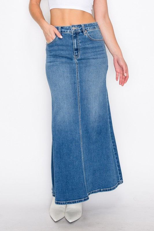 DENIM MAXI MERMAID SKIRT WITH GUSSET