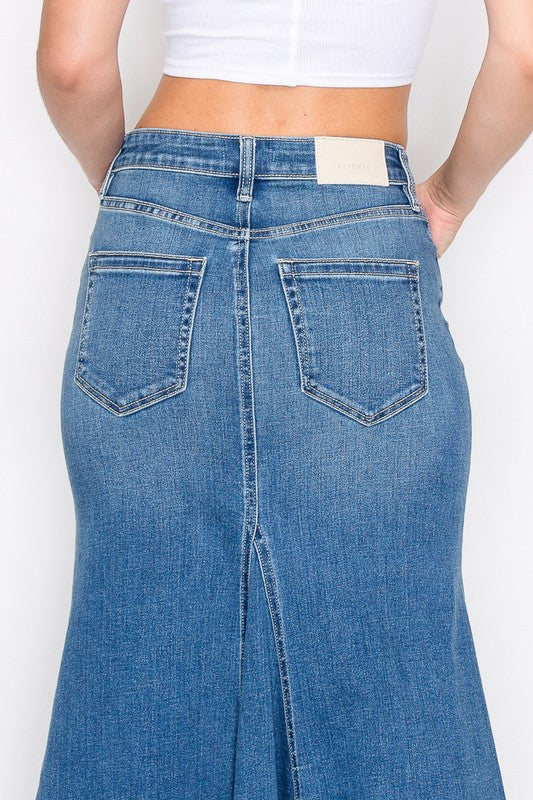DENIM MAXI MERMAID SKIRT WITH GUSSET