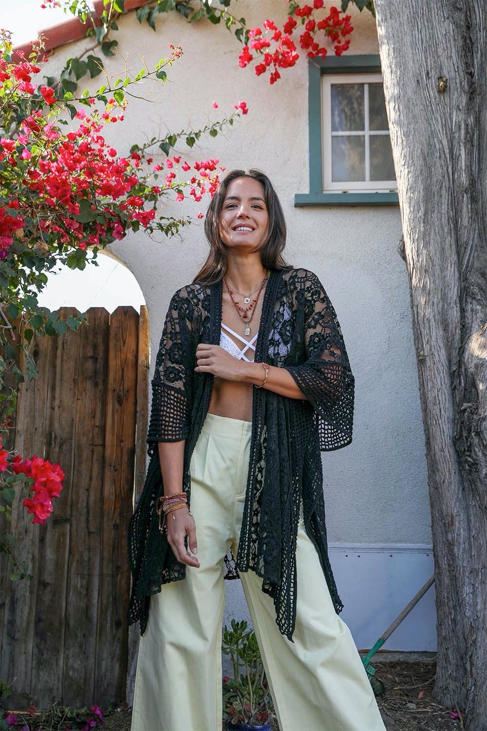 Open Front Floral Knit Kimono – Casual Elegance