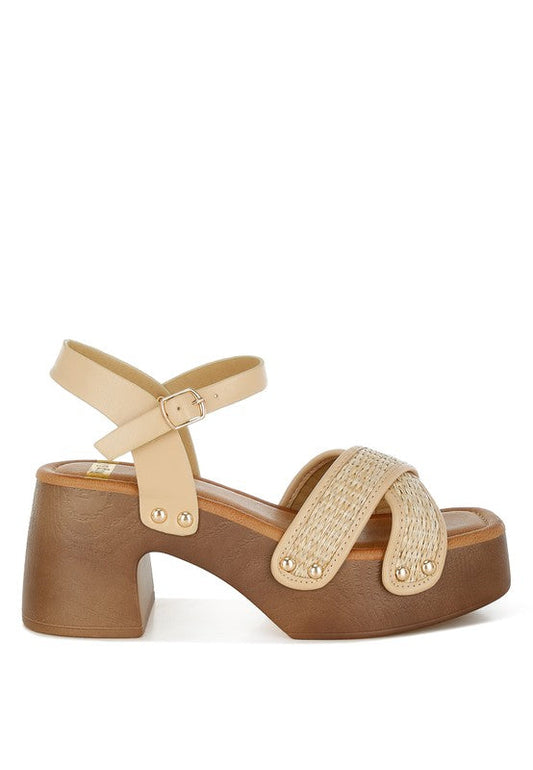 Qasa Studded Raffia Clog Sandals