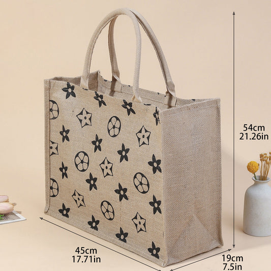 Patterned Natural Jute Tote Bag